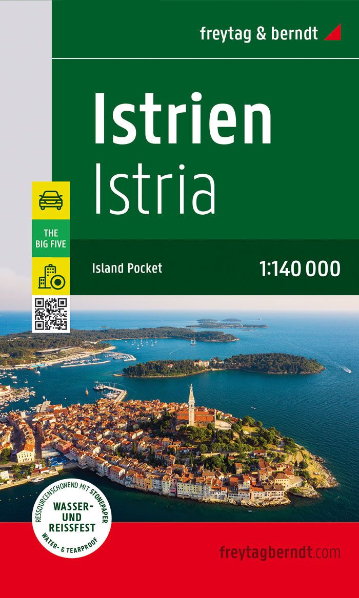 9783707922028 Istrien, Straßen- und Freizeitkarte, Cover Stadt umgeben von Meer