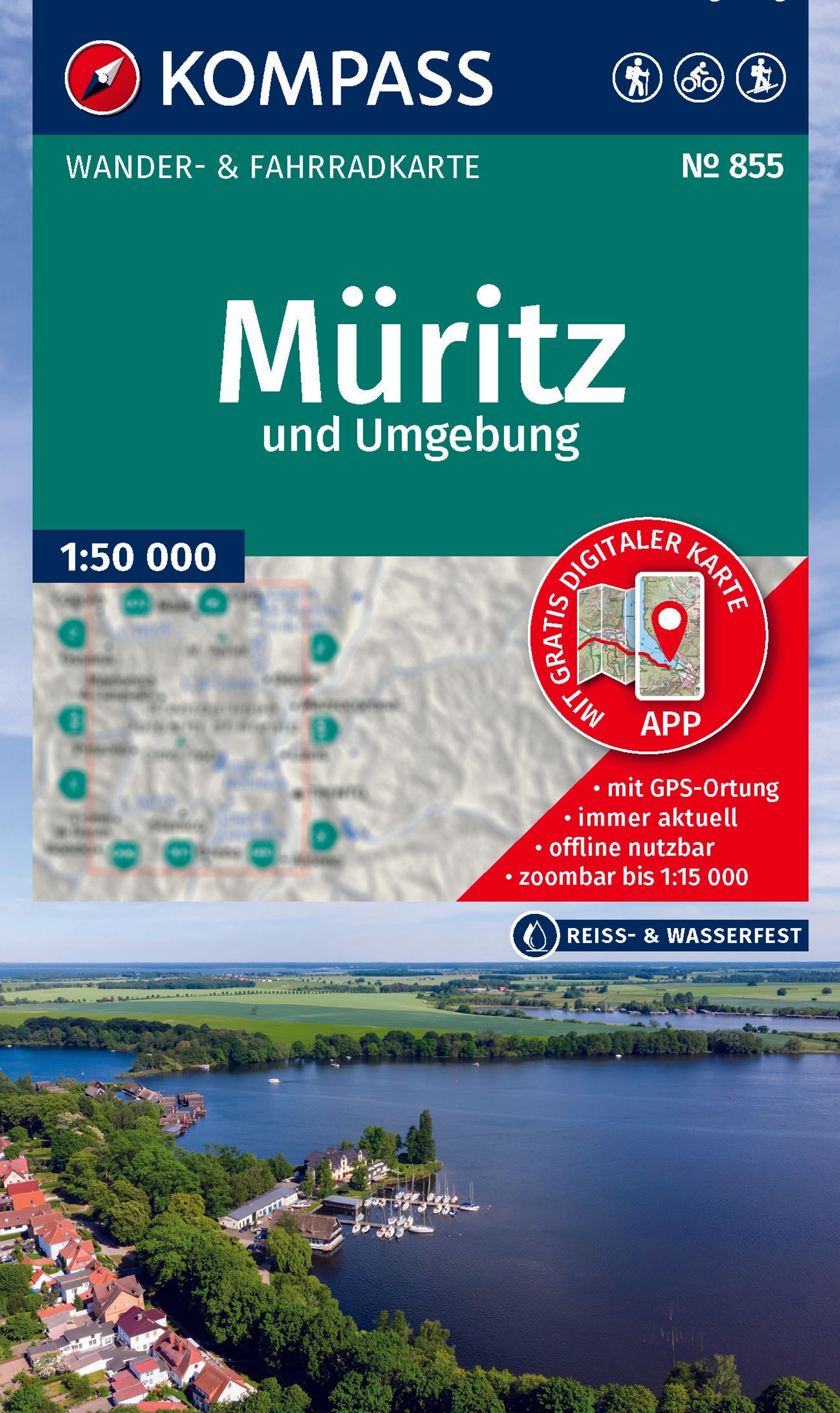 KOMPASS Wanderkarten-Set 855 Müritz und Umgebung Werbung, Plakat, Draußen, Architektur, Gebäude