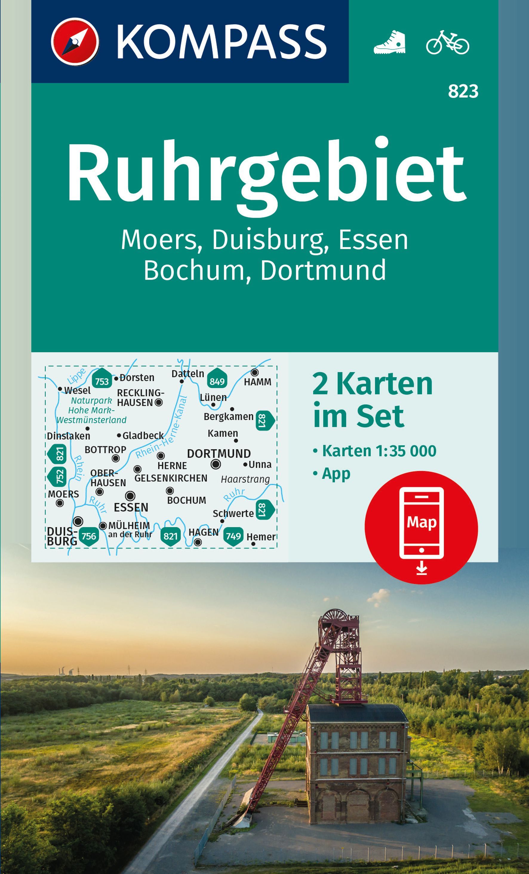 9783991214212 Cover Kompass Wanderkarte Ruhrgebiet