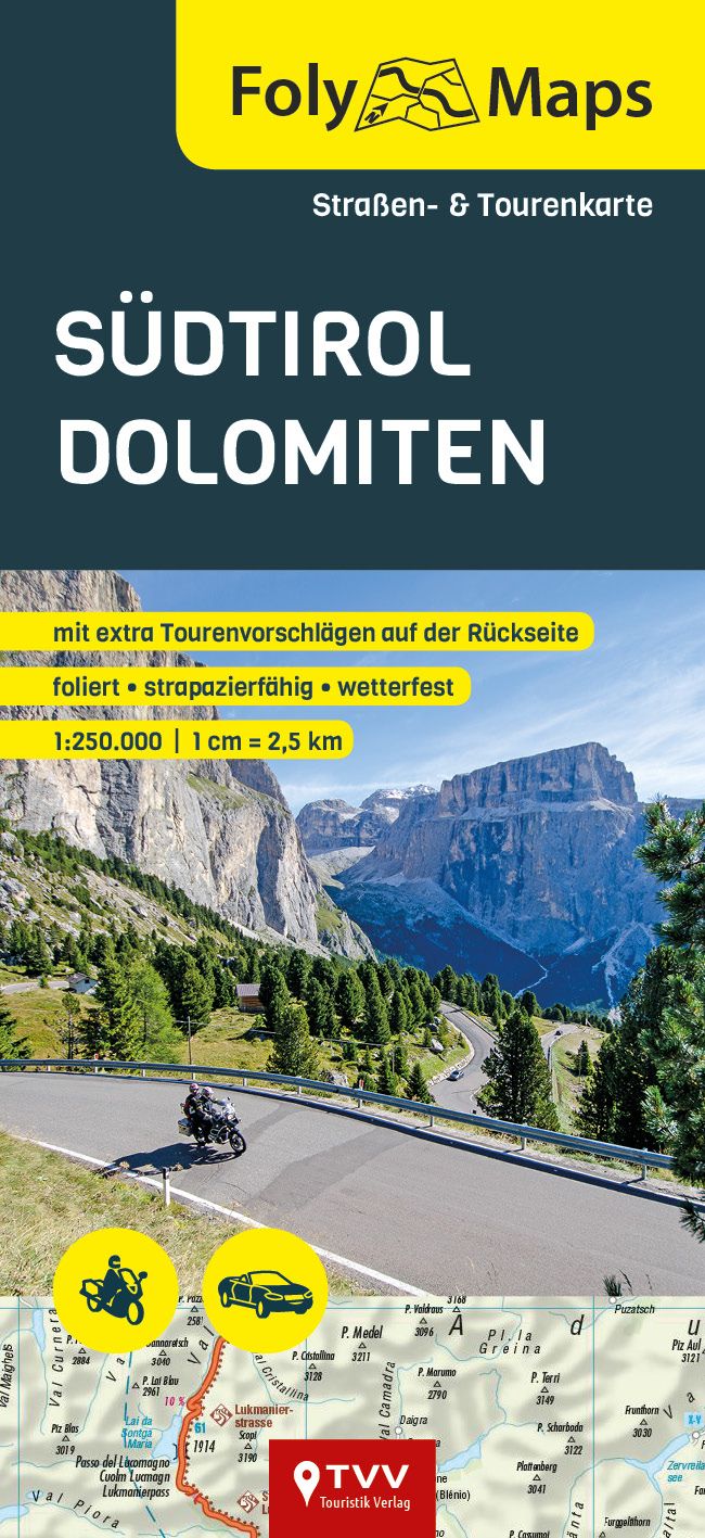 FolyMaps Südtirol Dolomiten 1:250 000 Werbung, Plakat, Maschine, Rad, Motorrad