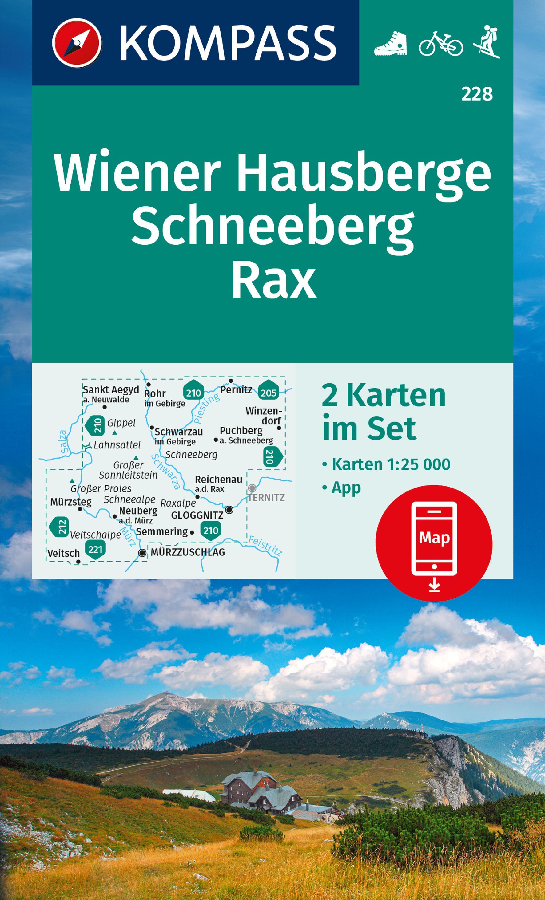 9783991217800 Cover Kompass Wanderkarte Wiener Hausberge Schneeberg Rax