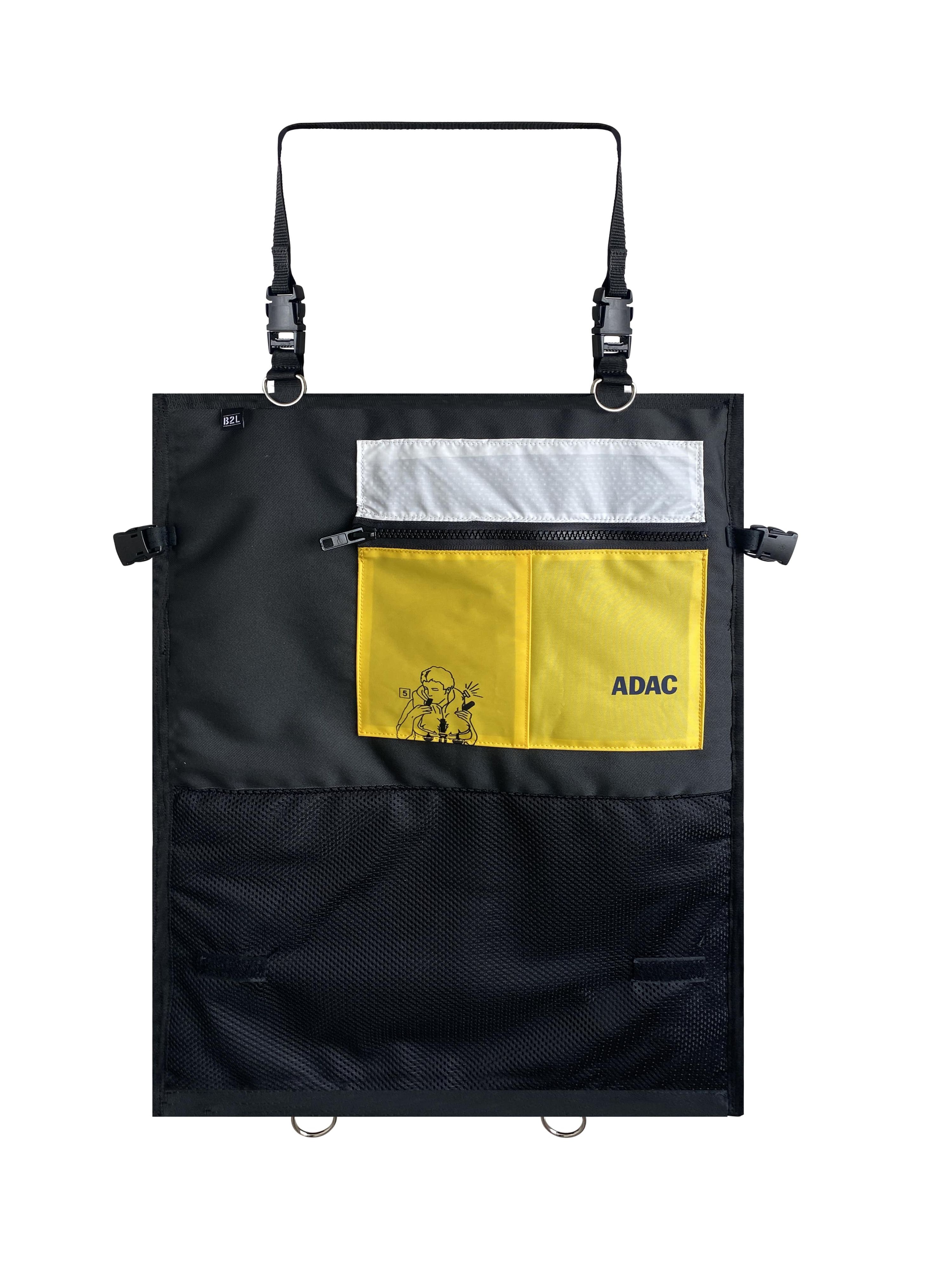 ADAC Rücksitz Organizer mit vielen Taschen, schwarz und gelb