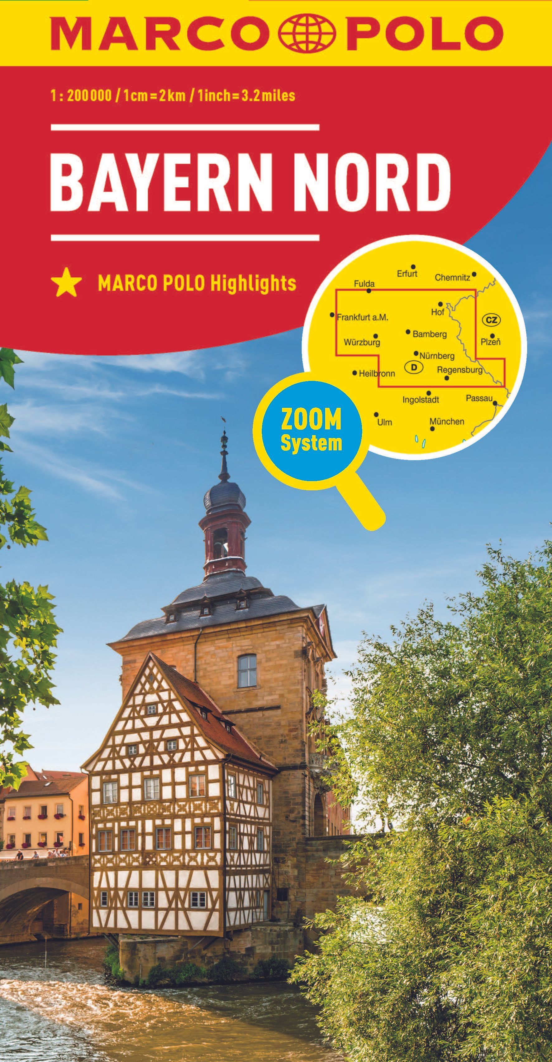 9783575016430 MARCO POLO Regionalkarte Deutschland - Bayern Nord, Cover Fachwerkhaus mit Wasser davor