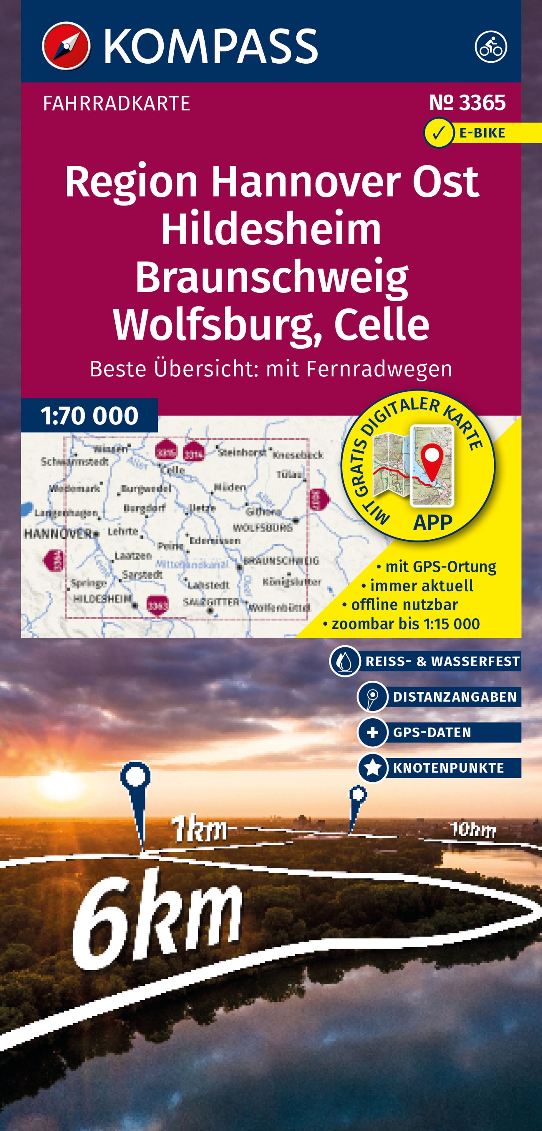 Fahrradkarte, Region Ost, Hildesheim, Braunschweig, Celle