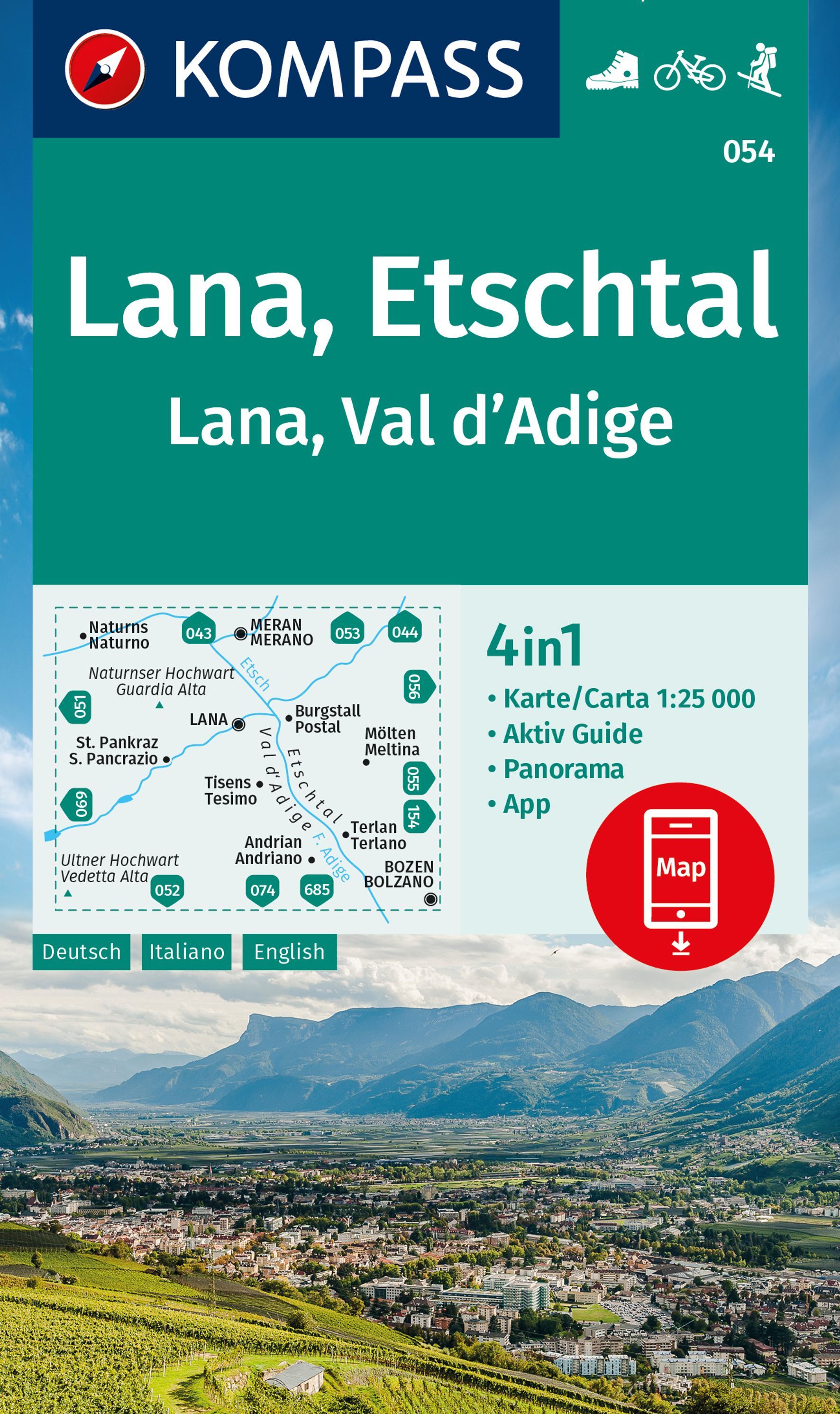 9783991219767 Cover Kompass Wanderkarte Lana, Etschtal