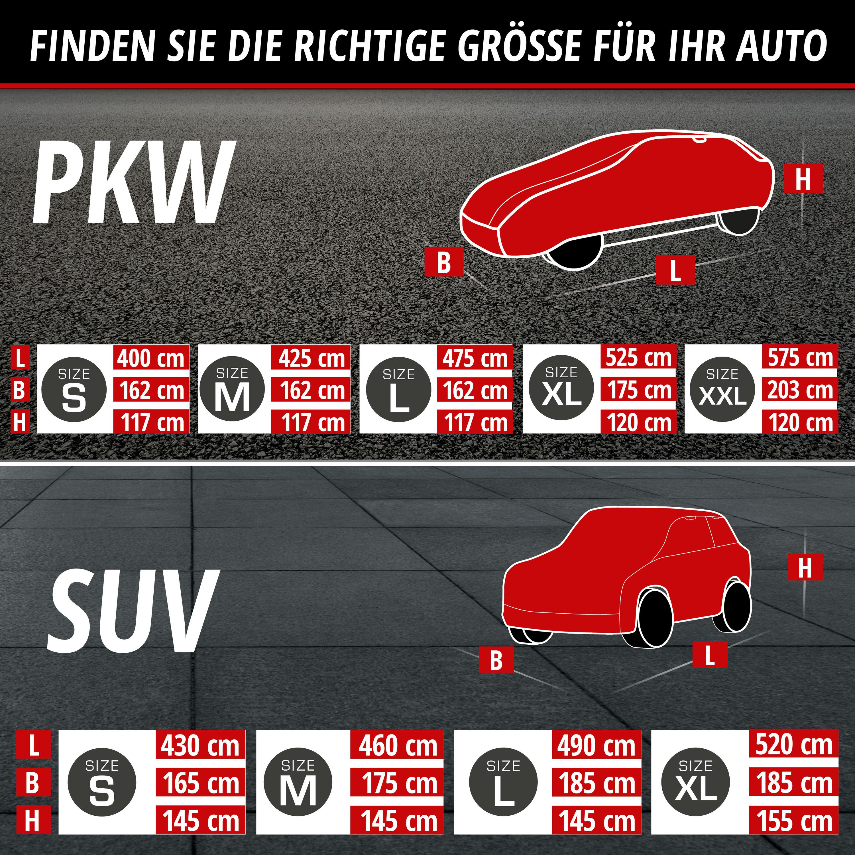 Hagelschutz Hybrid UV Protect SUV, Größentabelle für SUV und PKW