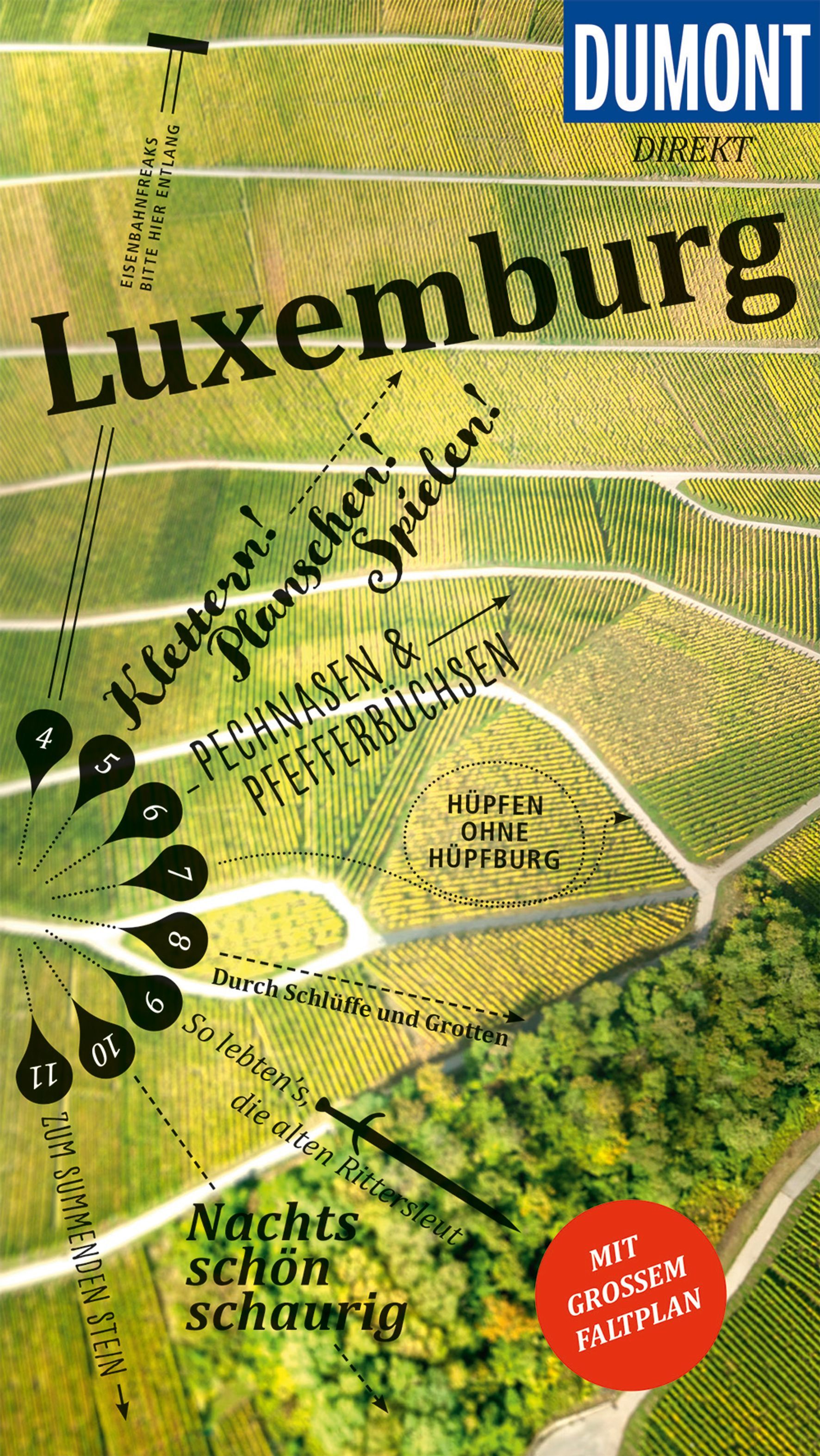 9783616000206 DuMont direkt Reiseführer Luxemburg, Cover Große Felder mit Wald und Wegen