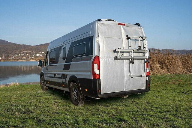 Wohnmobil, Van, Rückseite, Fahrradträger, Silber