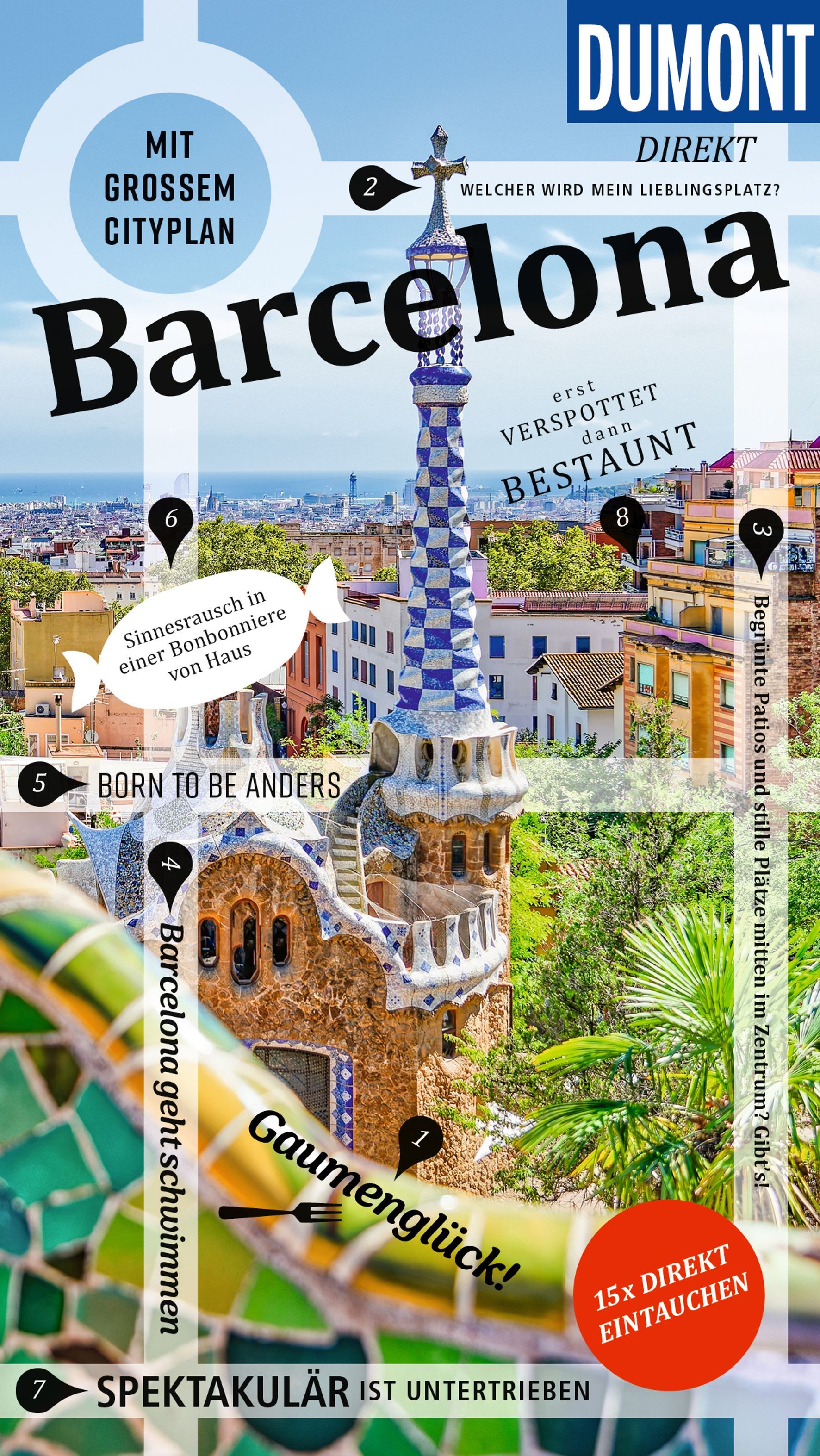Barcelona, Stadtplan, Gaudí-Architektur, Dachturm, Reiseführer