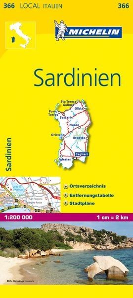 Sardinien, Karte, Reisetopografie, Gelb","Michelin