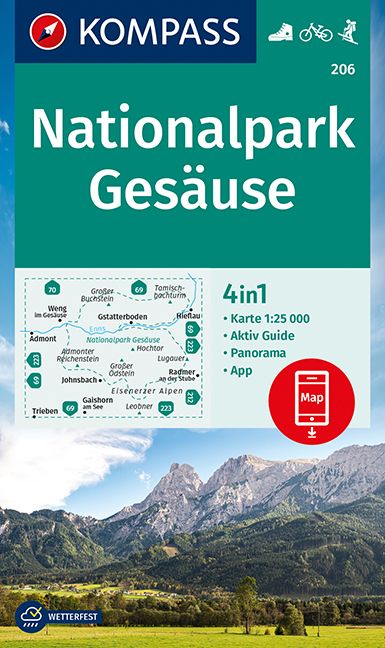 9783991213833 KOMPASS Wanderkarte Nationalpark Gesäuse, Landschaft mit blauem Himmel und Bergen