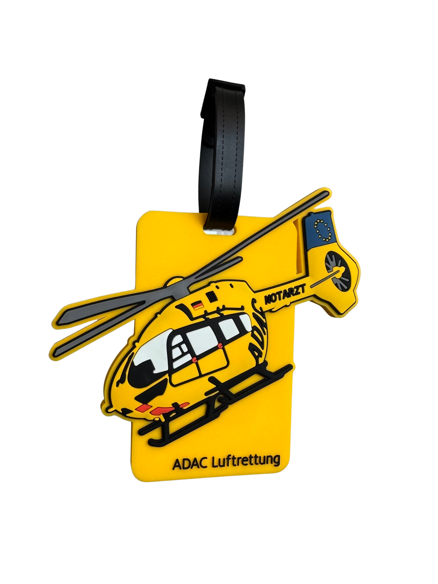 ADAC Luftrettung Kofferanhänger Gepäckanhänger, gelb, mit Hubschrauber, ADAC Luftrettung, Vorderseite