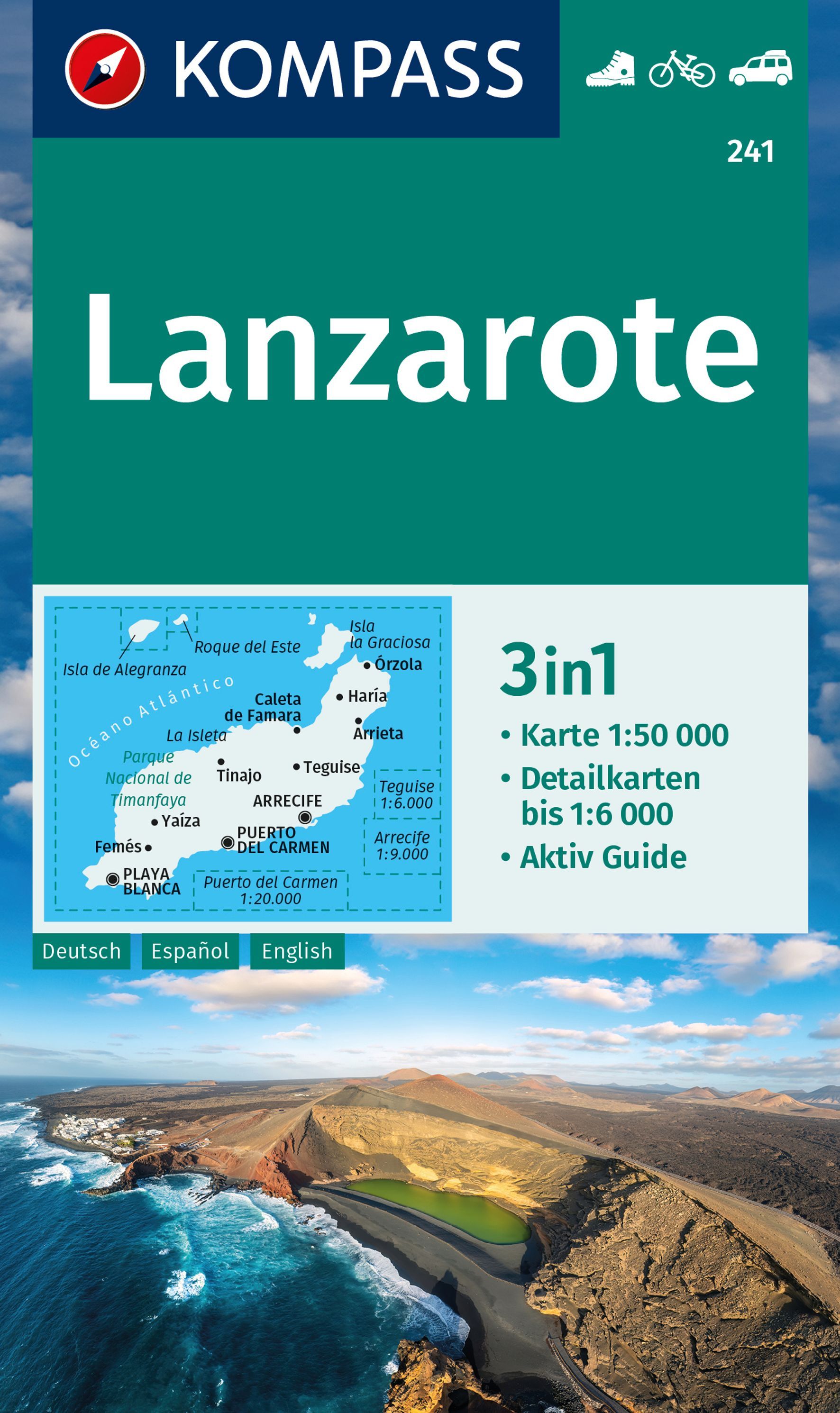 KOMPASS Wanderkarte 241 Lanzarote 1:50.000 Land, Natur, Werbung, Meer, Plakat,