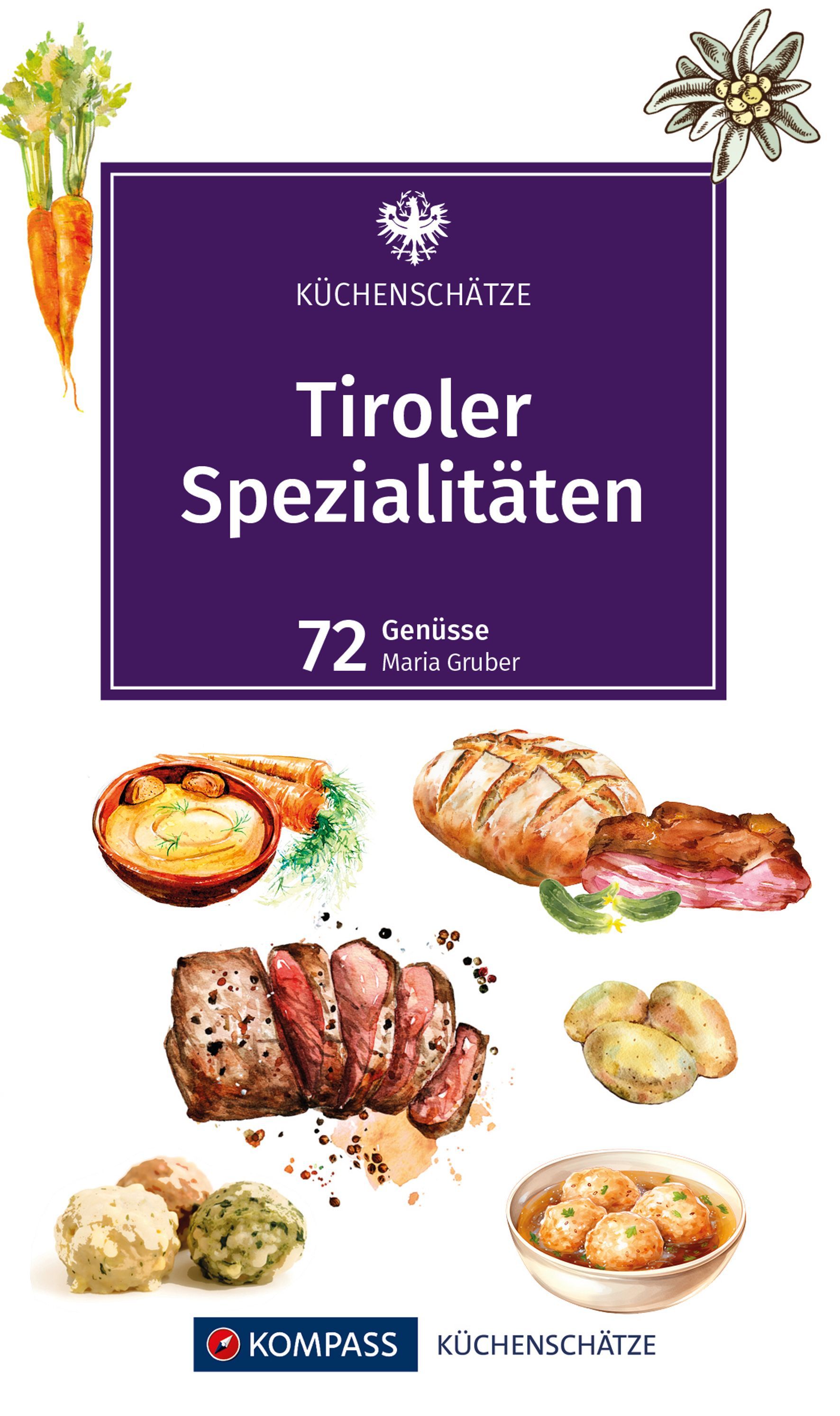 KOMPASS Küchenschätze Tiroler Spezialitäten Mittagessen, Mahlzeit, Werbung, Brot, Plakat