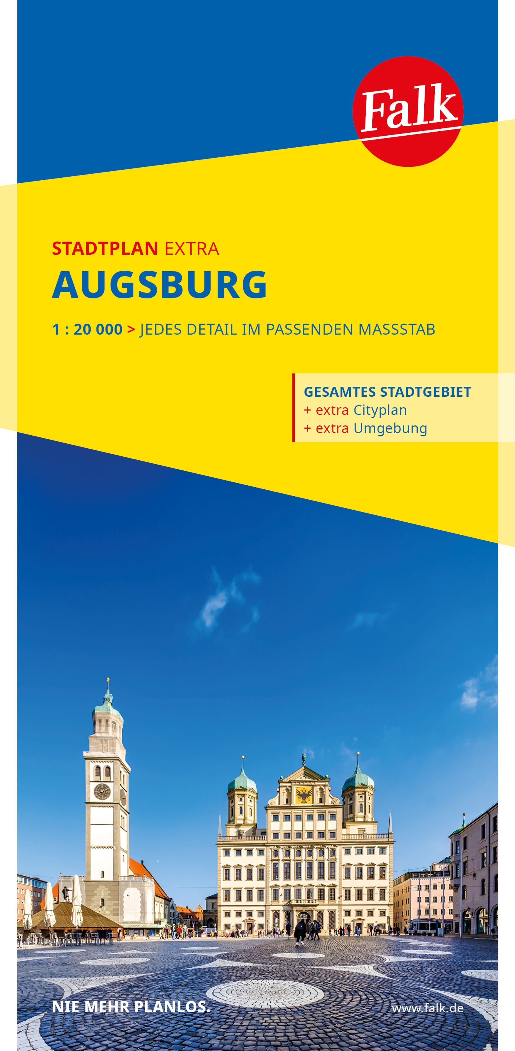 Falk Stadtplan Extra Augsburg 1:20.000 Cover Falk STadtplan Augsburg. Stadt, Glockenturm, Turm