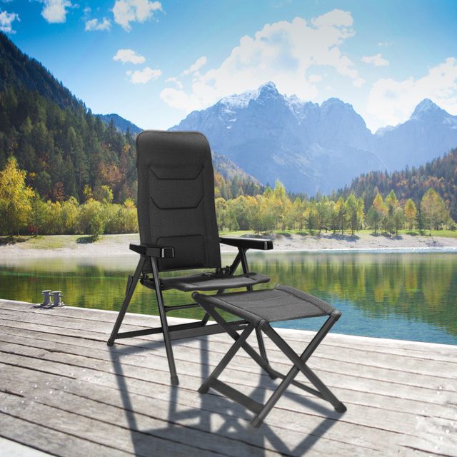 Campingstuhl mit Beinauflage vor See,Natur, Im Freien, Landschaft, Stuhl, Uferpromenade
