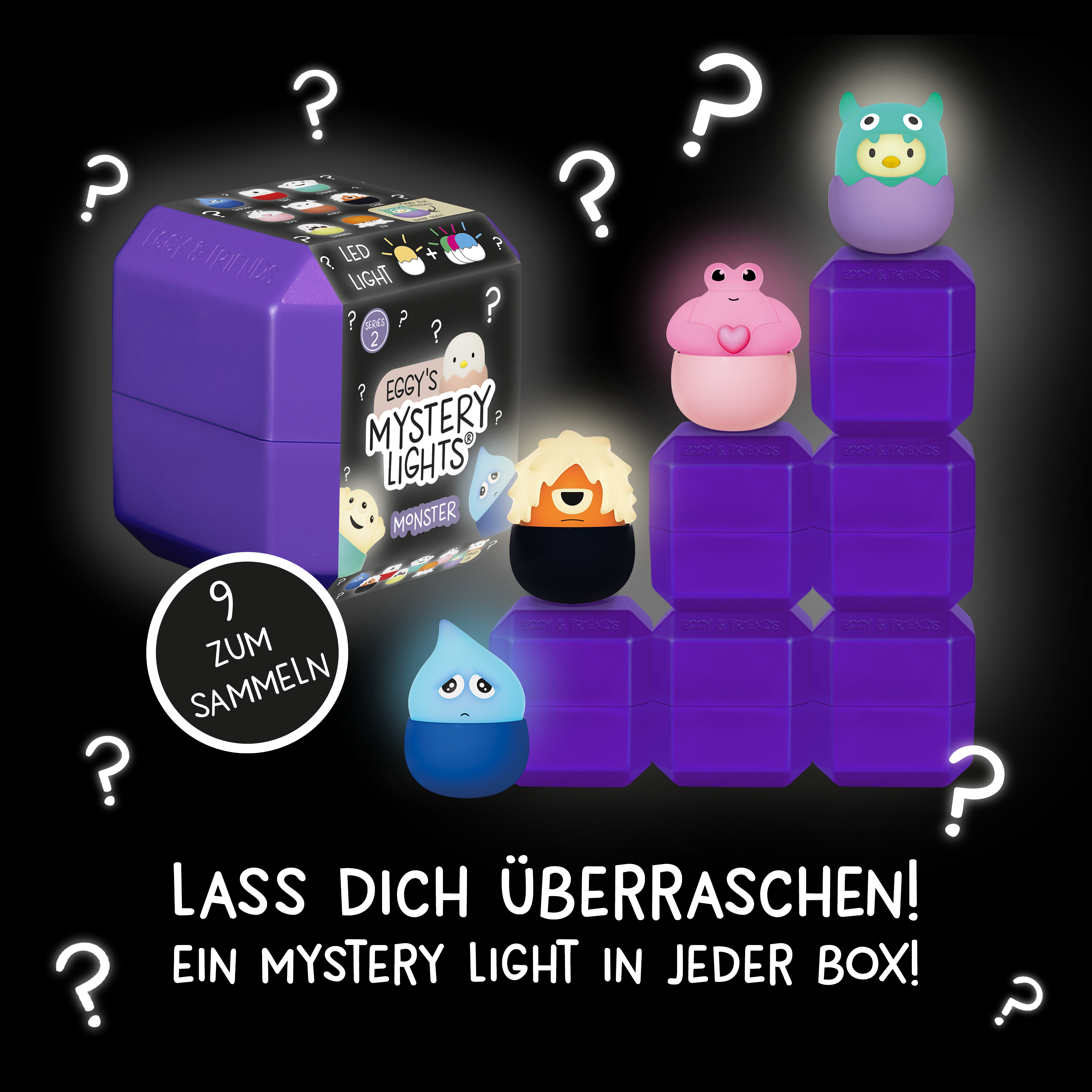 Mystery lights, Doll set, Stackable cubes, Purple block, Cute figures