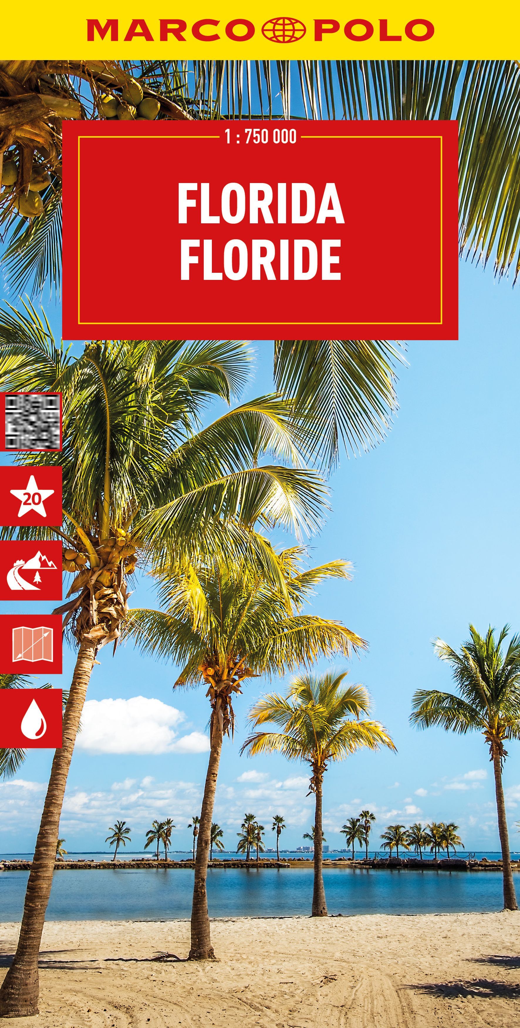 MARCO POLO Reisekarte Florida 1:750.000 Cover Marco Polo Reisekarte Florida. Sommer, Tropisch, Palme, Baum, Werbung