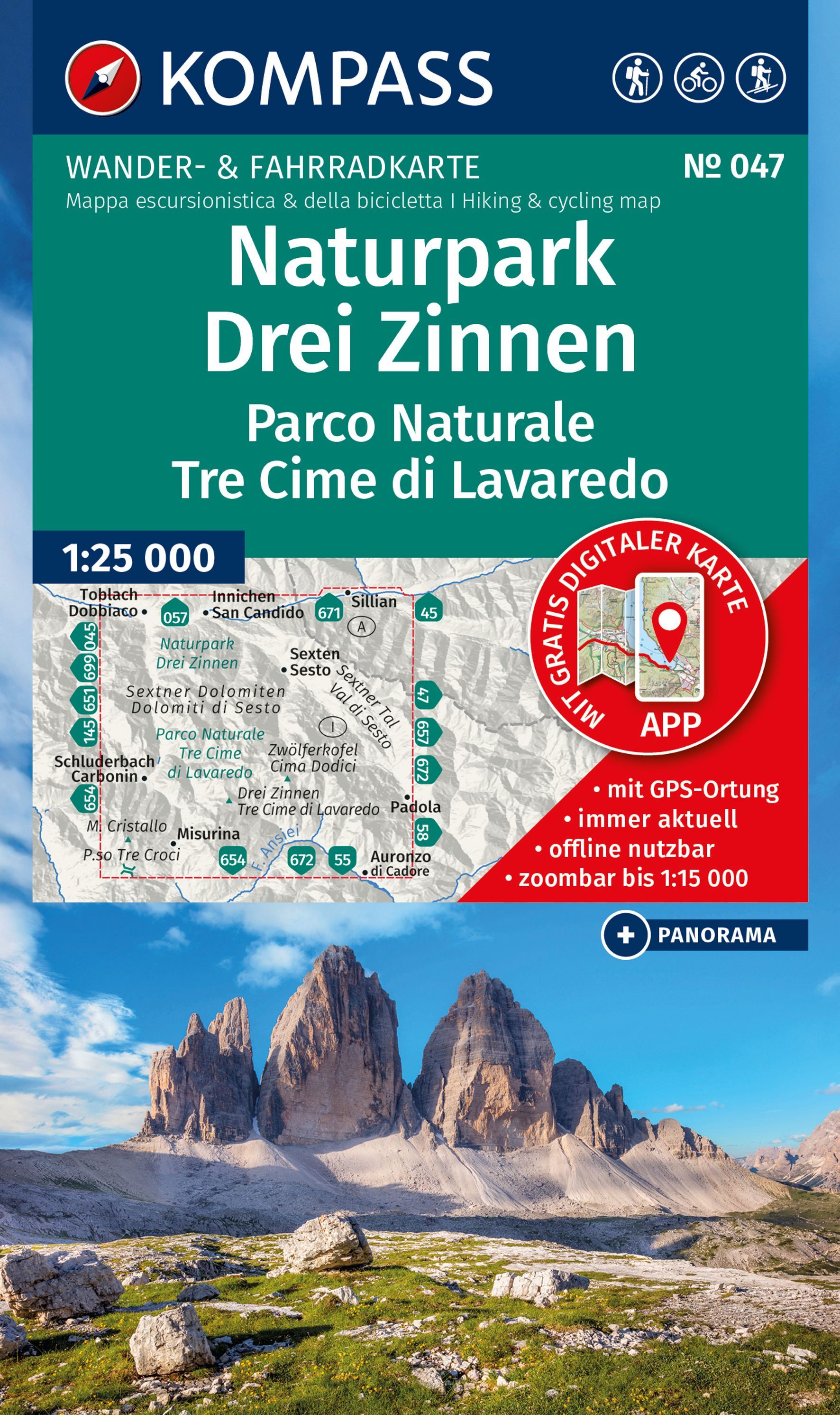 Naturpark, Drei Zinnen, Parco Naturale, Tre Cime di Lavaredo, Karte