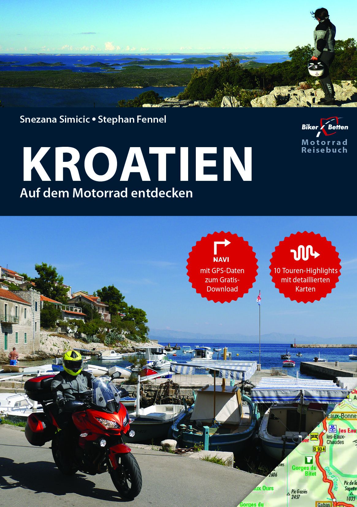 Motorrad Reiseführer Kroatien Uferpromenade, Werbung, Plakat, Helm, Motorrad