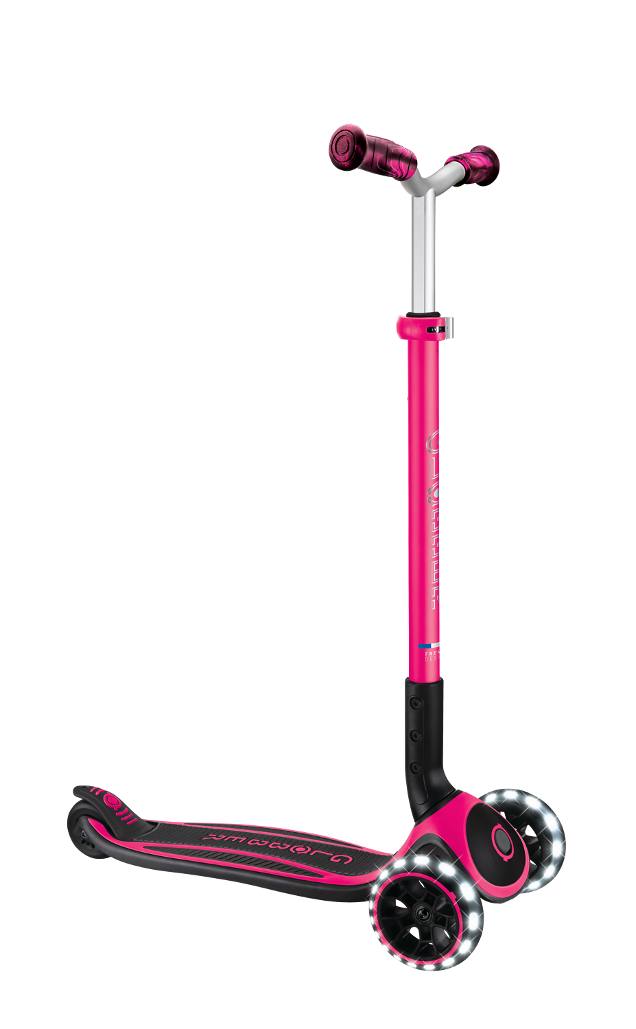 Tretroller, Scooter, LED-Licht, Gummirollen, Pink
