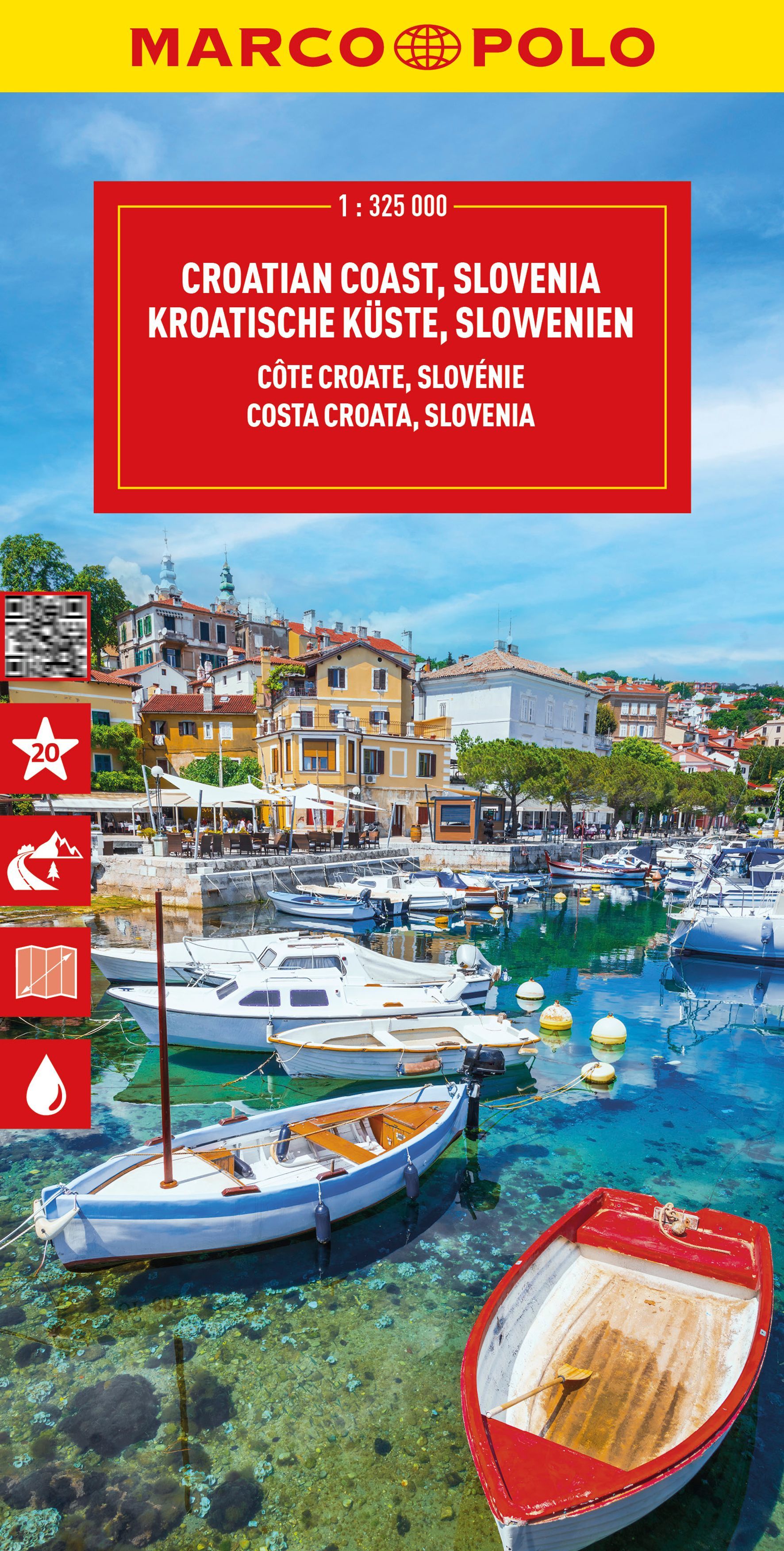 MARCO POLO Reisekarte Kroatische Küste, Slowenien Uferpromenade, Hafen, Seebrücke, Jacht, Beiboot,