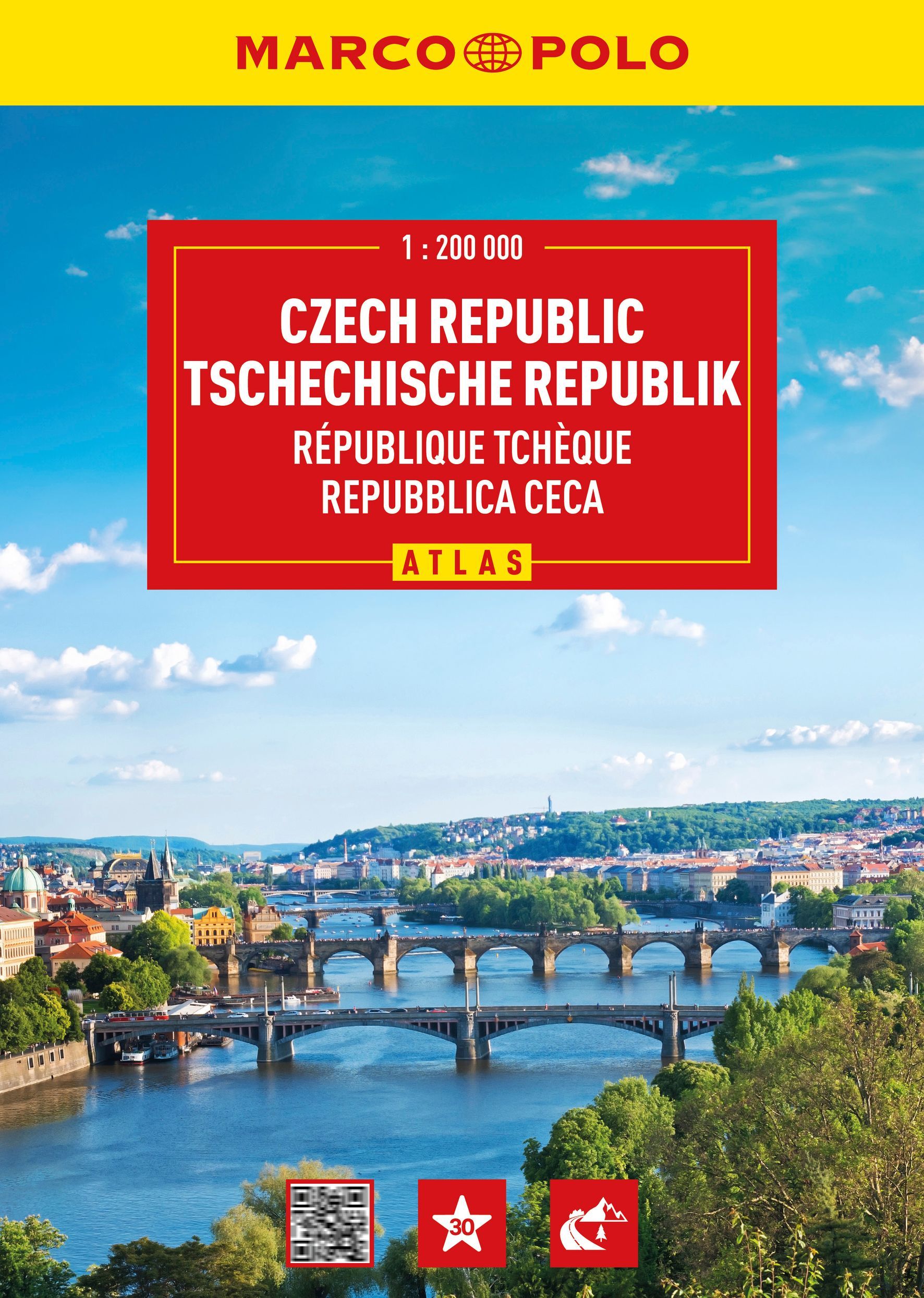 MARCO POLO Reiseatlas Tschechische Republik Cover Marco Polo. Tschechische Republik. Bogen, Stadt, Uferpromenade, Landschaft