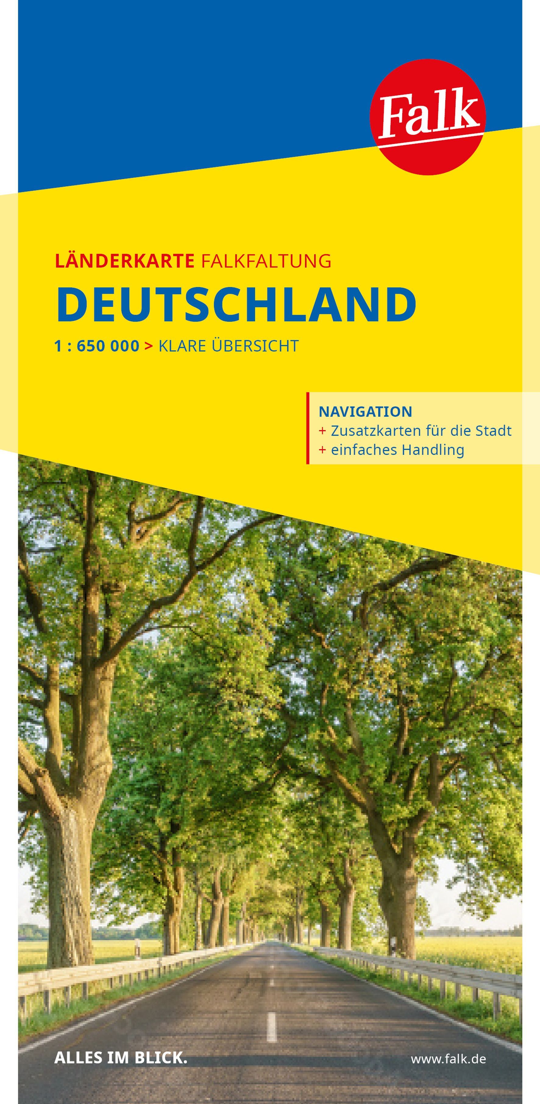 Falk Länderkarte Falkfaltung Deutschland 1:650.000 Cover Falk Straßenkarte Deutschland. Baumalle auf Landstraße