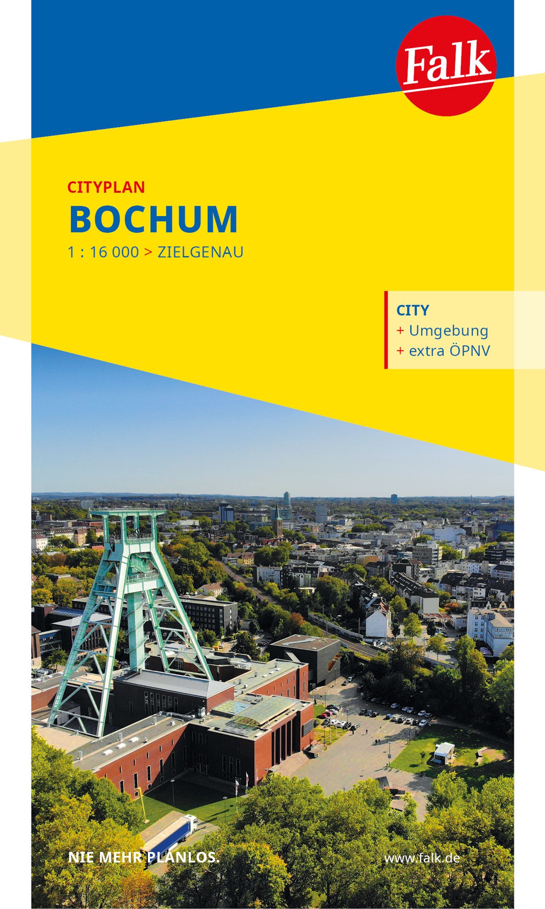 Falk Cityplan Bochum 1:16.000 Cover Falk Cityplan Bochum. Vogelperspektive STadt. Alte Förderanalge