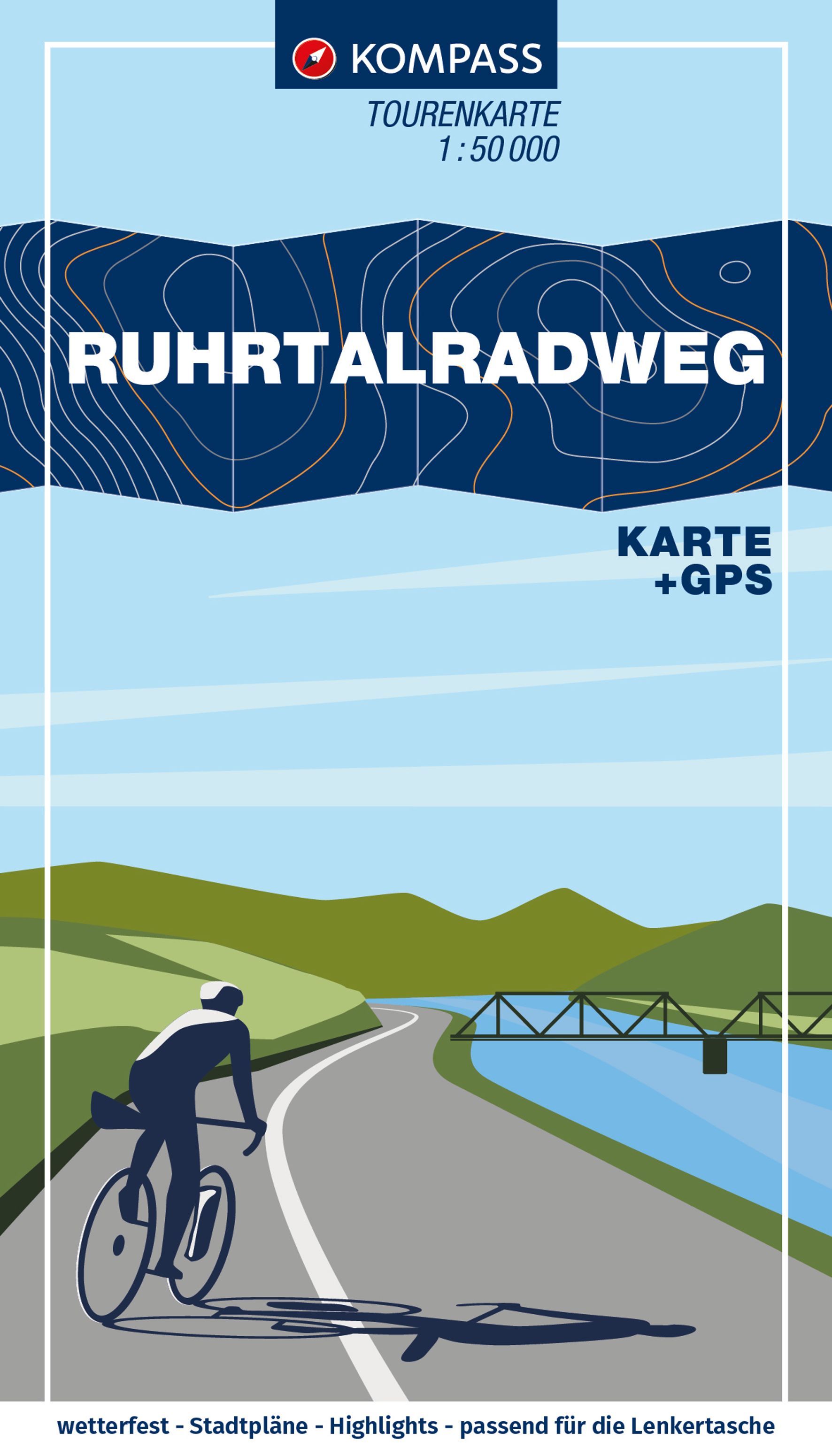 KOMPASS Fahrrad-Tourenkarte Ruhrtalradweg 1:50.000 Werbung, Plakat, Person, Rad, Fahrrad