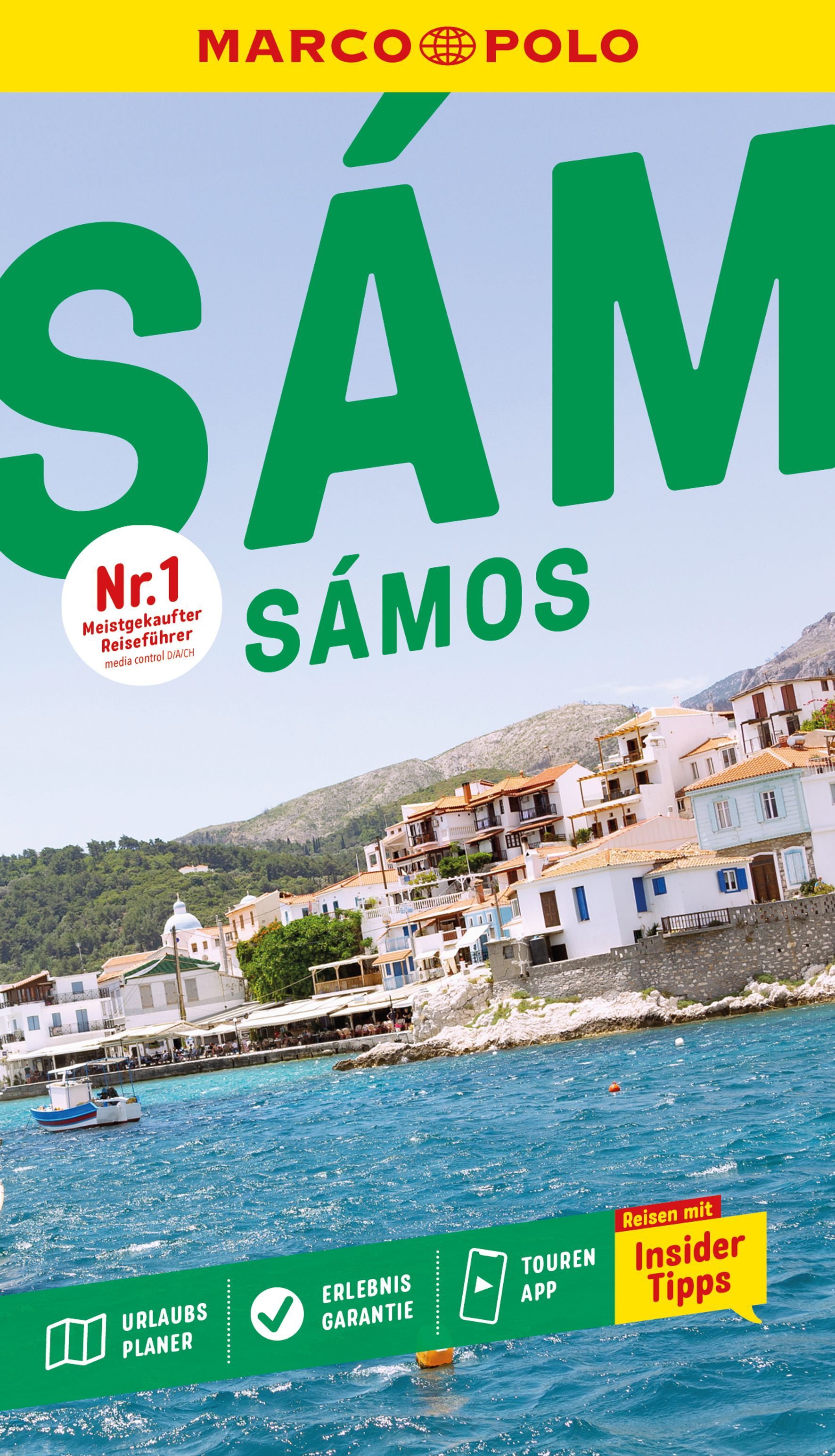 MARCO POLO Reiseführer Sámos Werbung, Plakat, Uferpromenade, Boot, Nachbarschaft