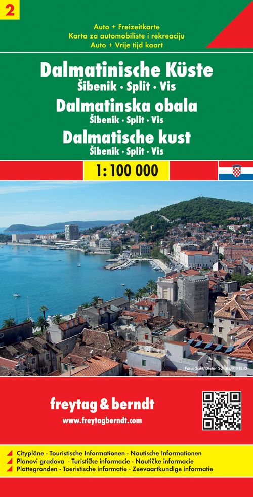 Dalmatinische Küste, Autokarte 1:100.000, f&b Werbung, Plakat, Wasser, Uferpromenade, QR Code
