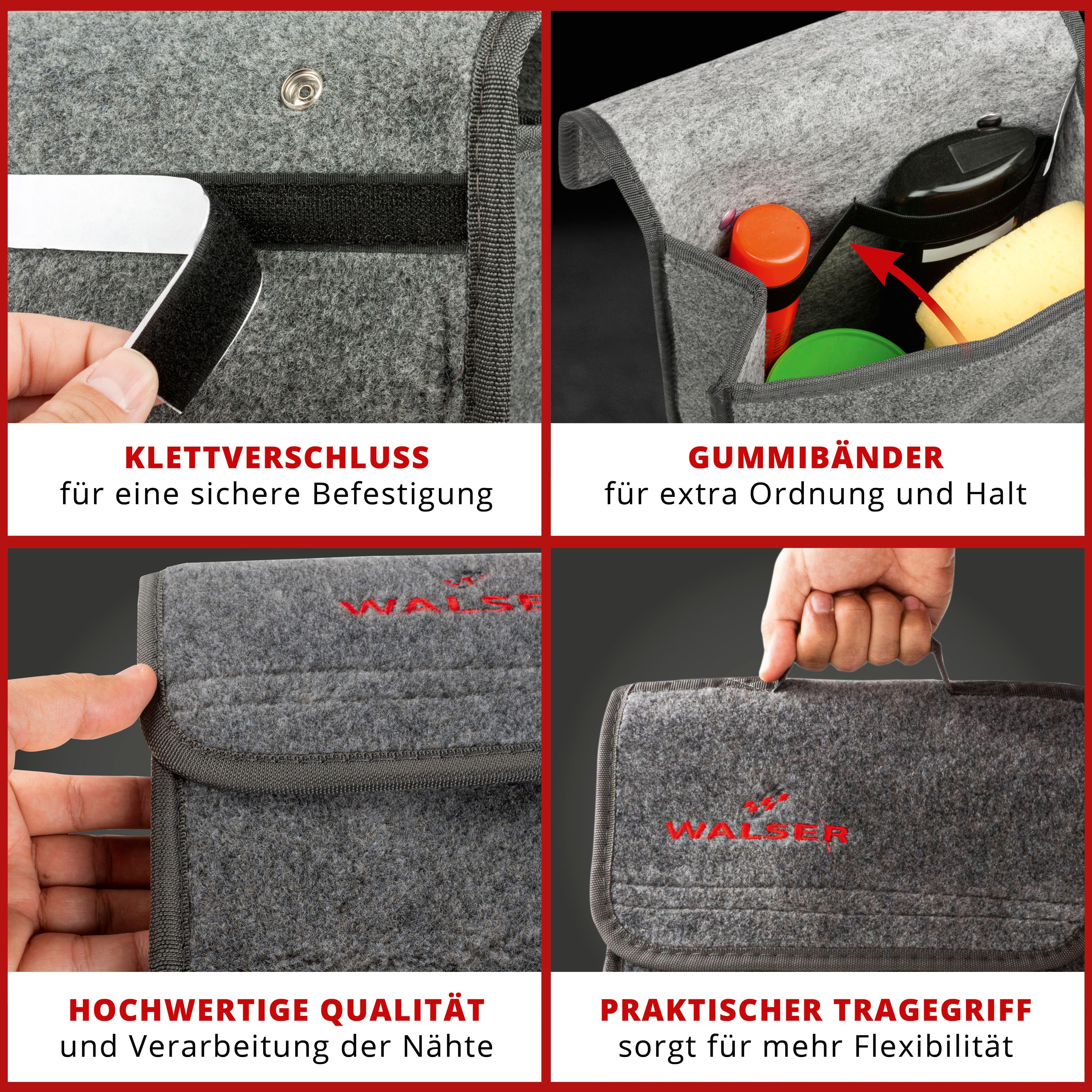 9001778301031_003 Aufbewahrungstasache, Grau, Tragegriff, Gummibänder, Klettverschluss, Qualität