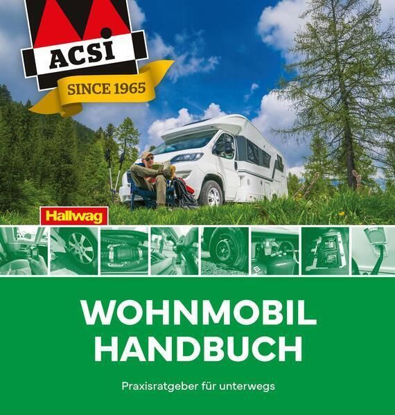 Cover Wohnmobil Handbuch Wohnmobil auf Wiese mit Himmel und Wolken