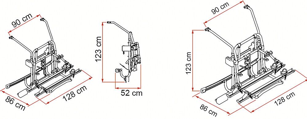 Fiamma Fahrradträger Mercedes V Class Lift E-Bike. Abbildung Maße