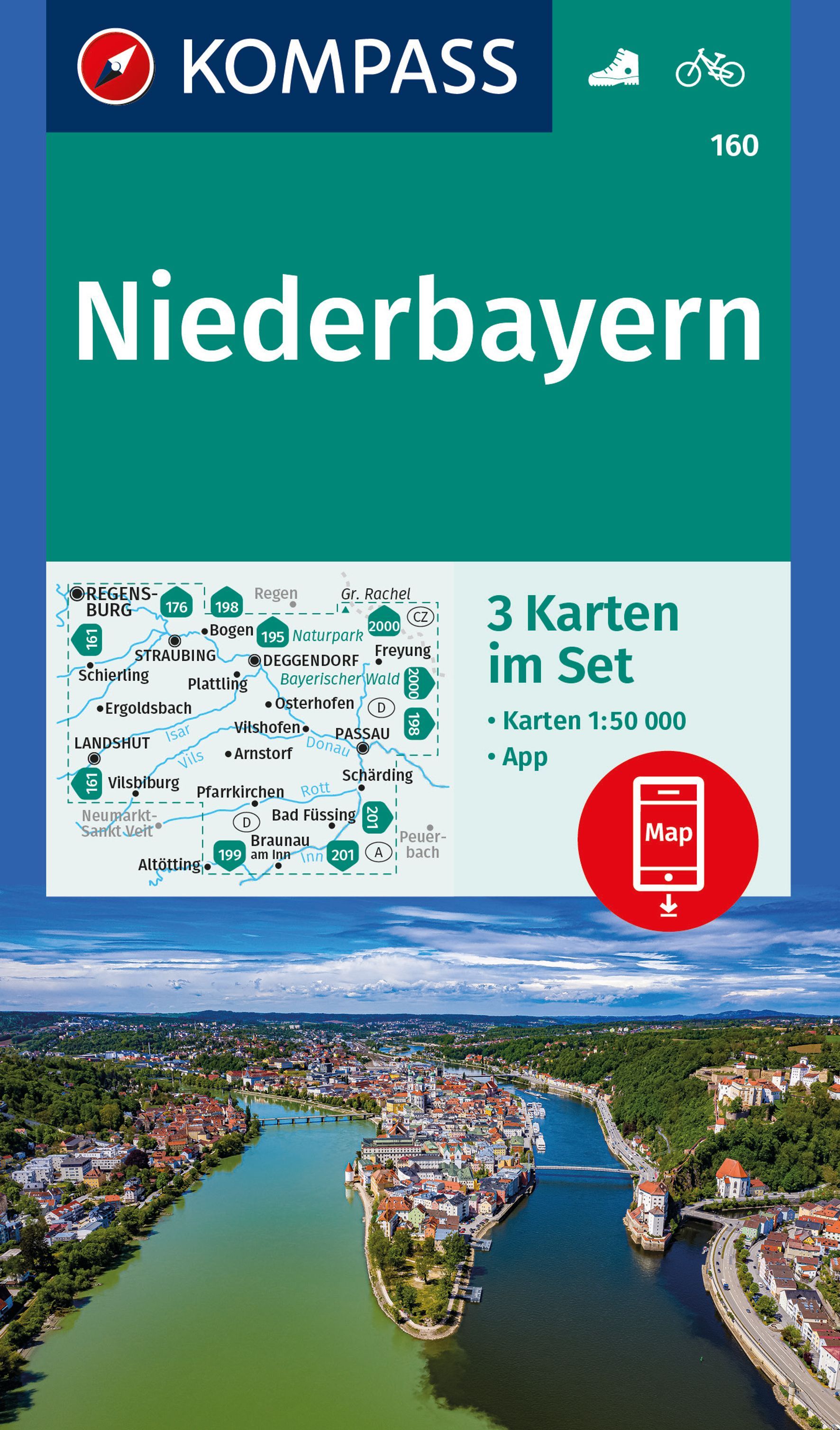 9783991215868 KOMPASS Wanderkarte Niederbayern, Cover Fluss