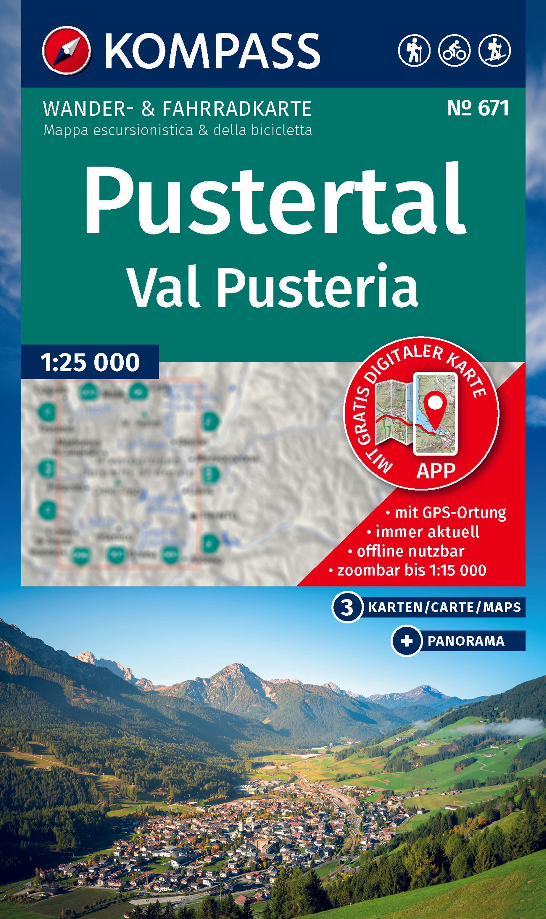 KOMPASS Wanderkarten-Set 671 Pustertal (2 Karten) Werbung, Plakat, Draußen