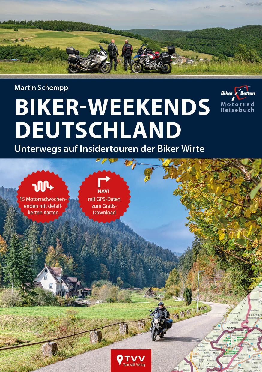 Motorrad Reiseführer Biker-Weekends Deutschland Werbung, Plakat, Person, Vegetation, Rad