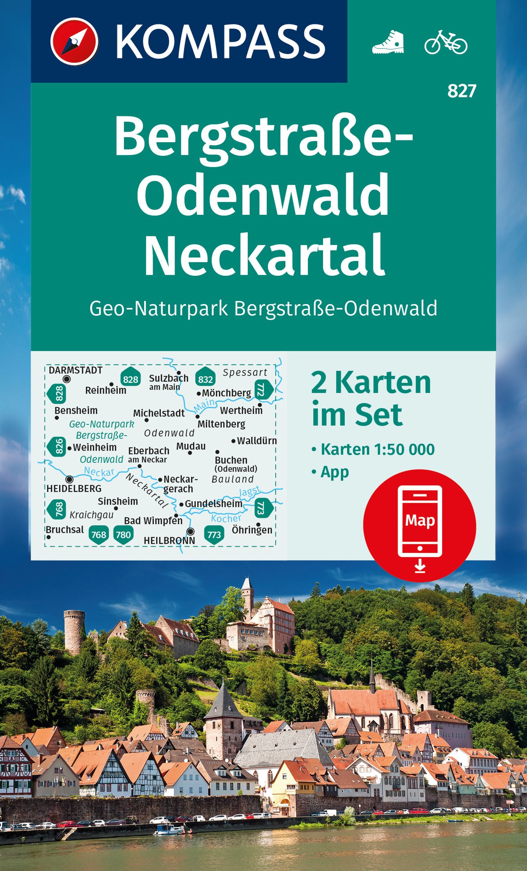 9783991219989 Cover Kompass Wanderkarte Bergstraße- Odenwald, Neckartal