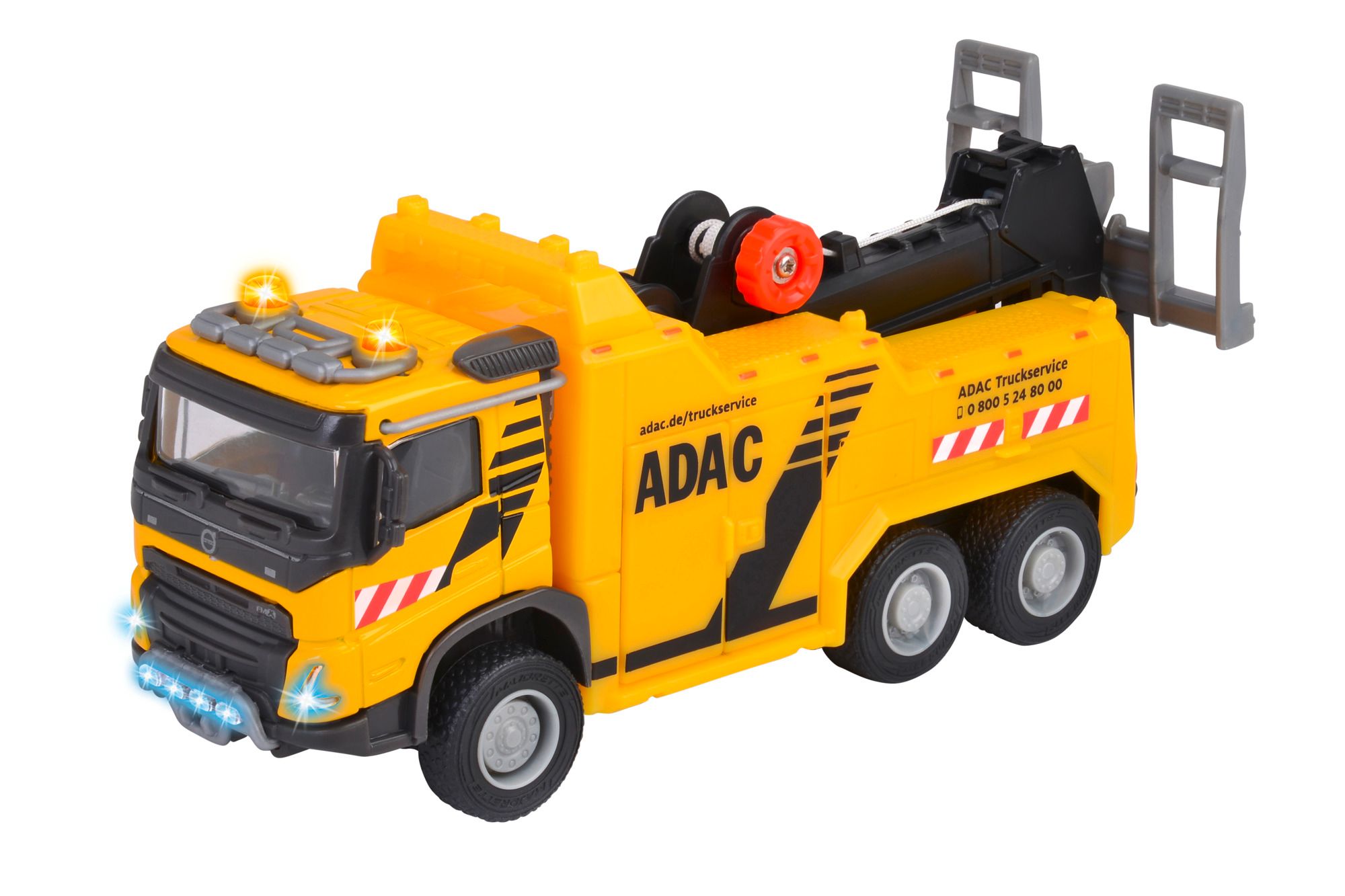 213743002_01_ig_majorette_volvotruckabschleppwagenadac_006 ADAC Volvo Abschleppwagen, Gelb, leuchtende Sirene, Ausklappbarer Bergearm
