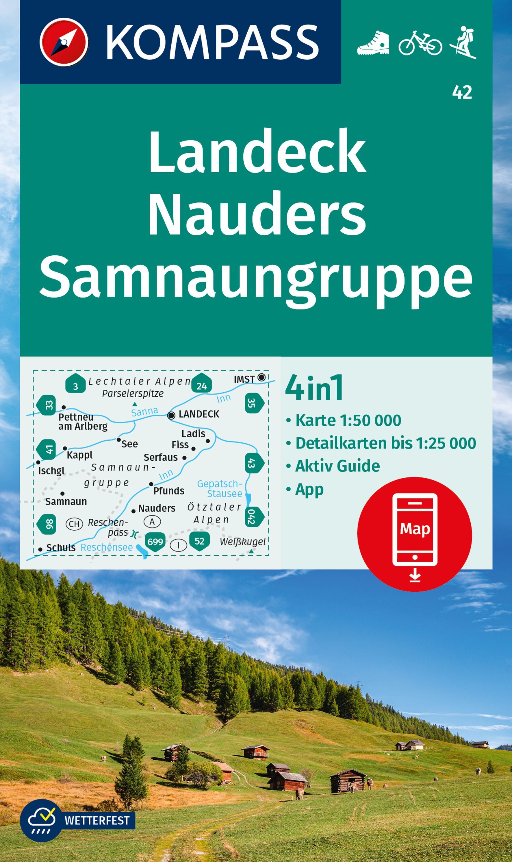9783991217886 Cover Kompass Wanderkarte Landeck, Nauders, Samnaungruppe